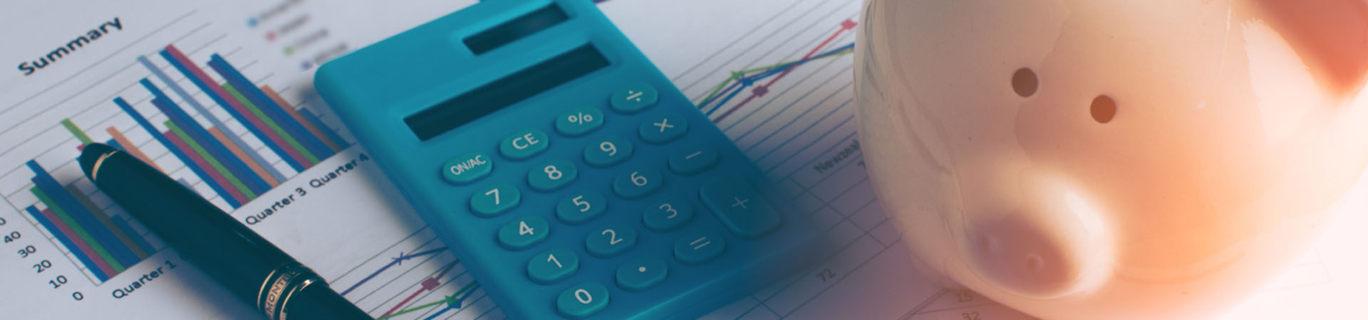 Report with Pen, Calculator, and Piggy Bank
